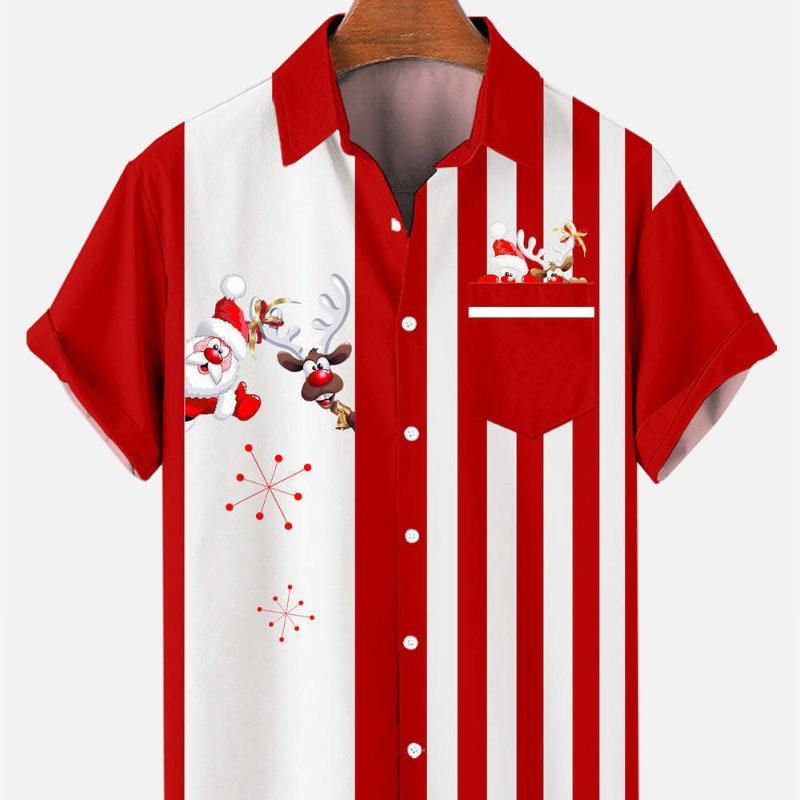 Stylish men's Christmas shirt, Santa print, a perfect casual button-up for holiday fun.