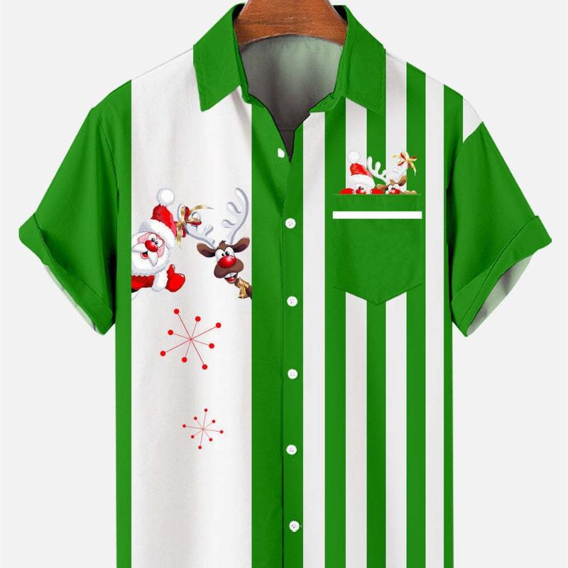 Holiday style men's Hawaiian shirt with Santa print, great for festive occasions and summer Christmas.