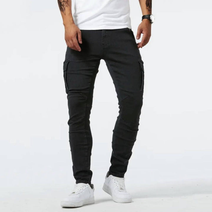 Versatile men's tapered leg cargo jeans in comfortable denim, perfect for everyday casual or light workwear style.