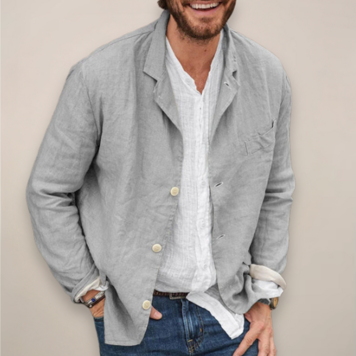 Lightweight men's summer blazer, perfect for smart casual outfits and modern warm-weather fashion.
