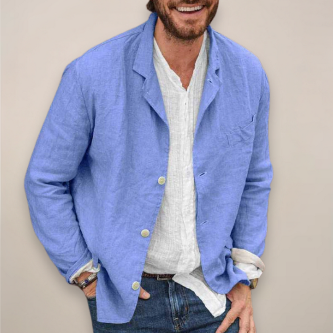 Breathable men's casual blazer, ideal for comfortable, relaxed-fit summer style and versatile wear.