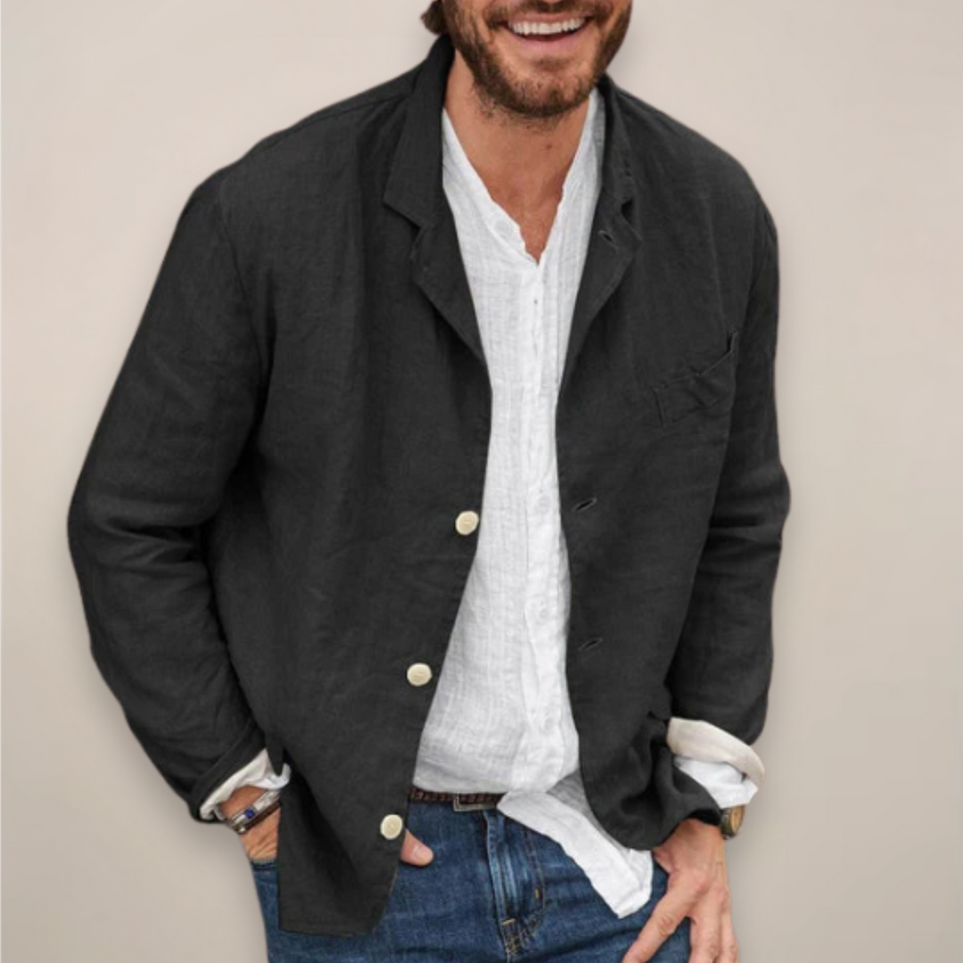 Relaxed fit men's summer blazer jacket, offering versatile smart casual style for everyday wear.