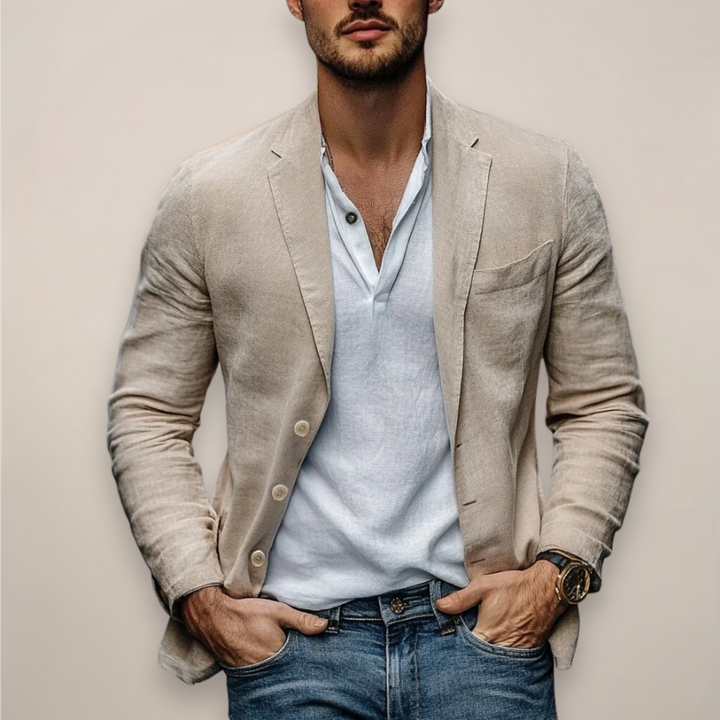 Men's lightweight casual blazer, slim fit for summer style. Perfect for smart casual day events & weekend wear.