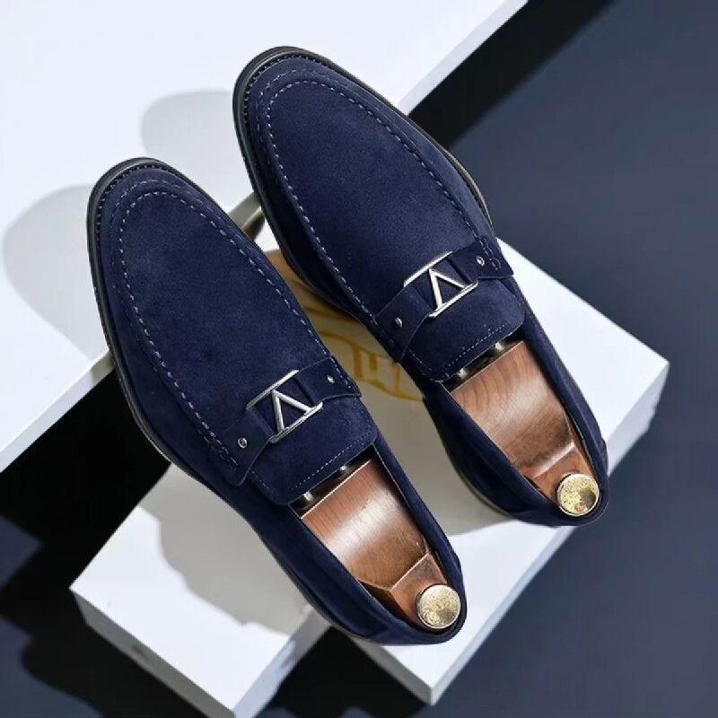 Stylish black men's slip-on loafers for professional business attire or elegant formal events.