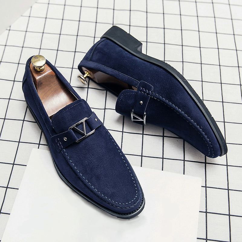 Comfortable blue men's slip-on loafers, versatile for formal or smart-casual fashion. Effortless style.