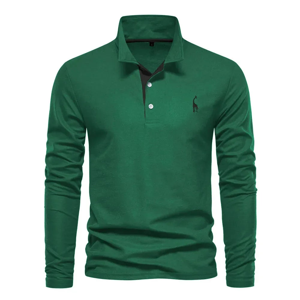 Men's versatile long sleeve polo shirt, slim fit for easy layering or standalone smart casual wear.