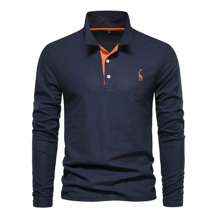 Fine knit men's casual long sleeve polo shirt, slim fit for comfortable everyday fashion.