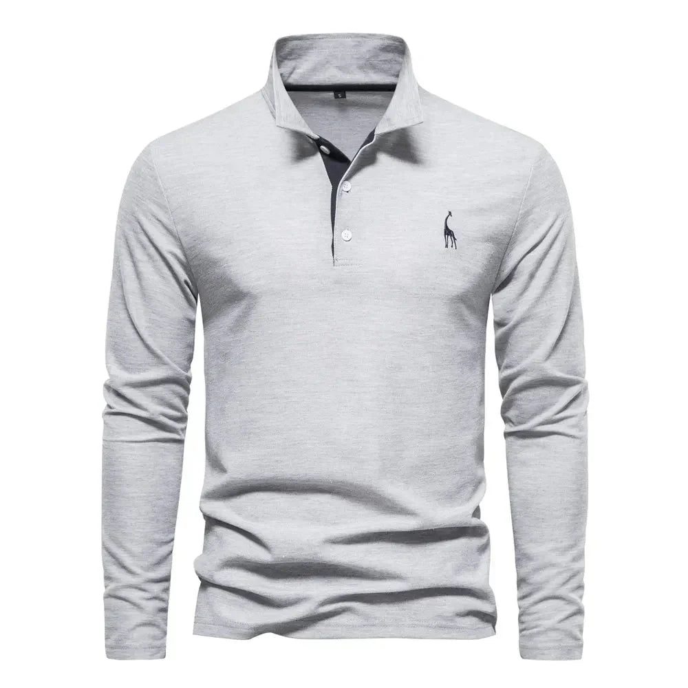 Men's long sleeve polo shirt with neat cuffs, slim fit for a refined casual and smart fashion.