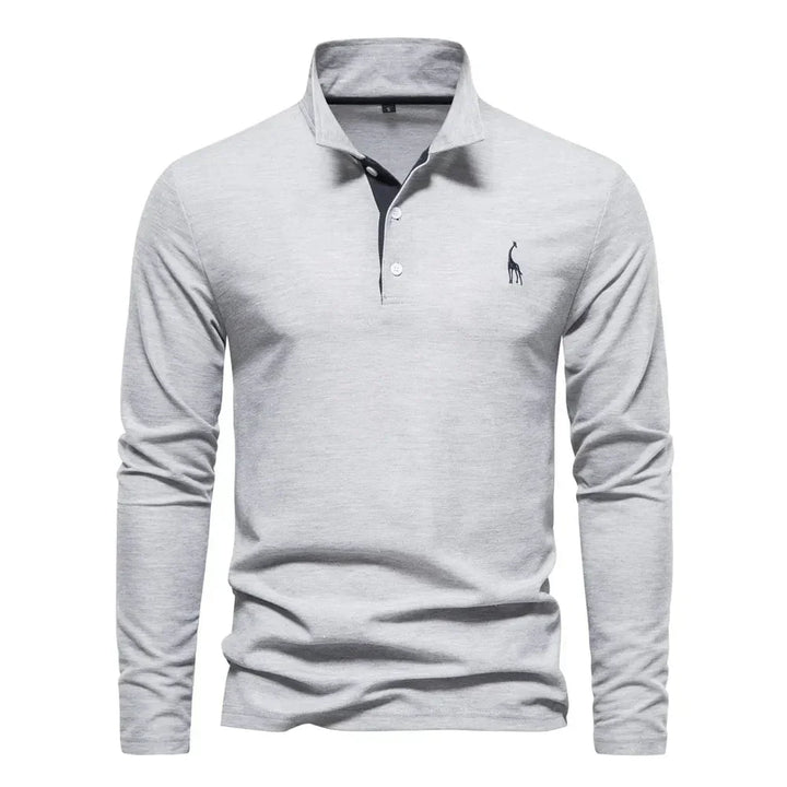 Men's long sleeve polo shirt with neat cuffs, slim fit for a refined casual and smart fashion.