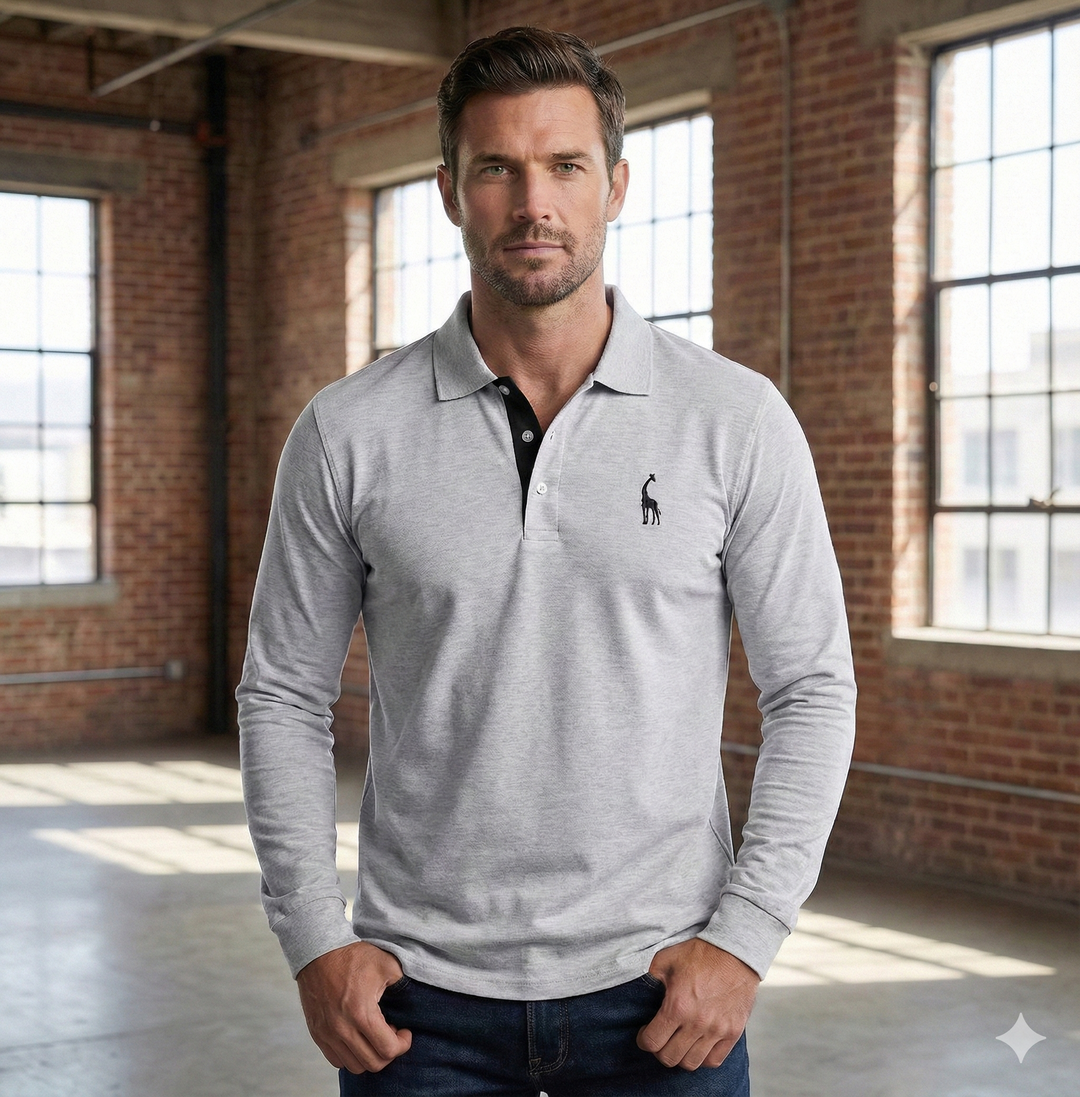 Men's casual slim fit long sleeve polo shirt, essential for a complete smart casual everyday outfit.
