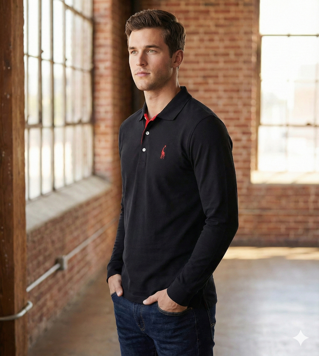 Versatile men's smart casual long sleeve polo shirt, great for everyday fashion trends.