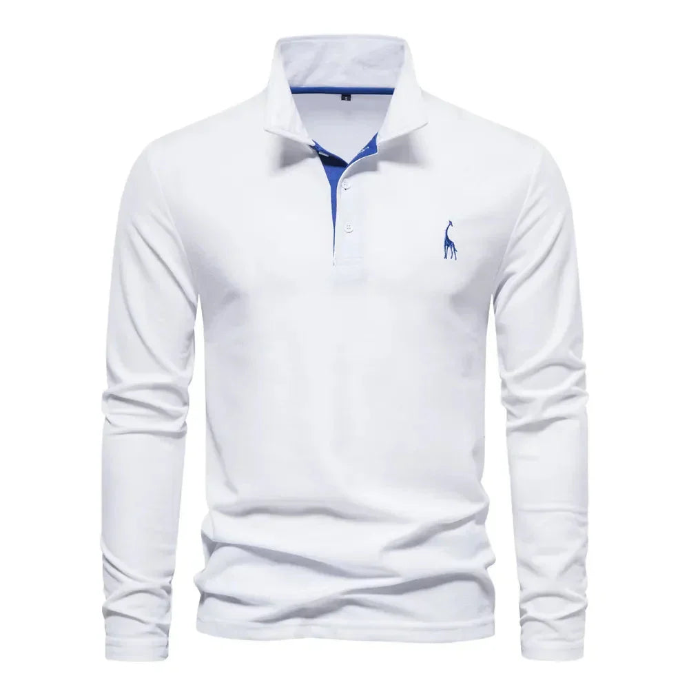 Stylish men's slim fit long sleeve polo shirt in deep navy, a smart casual fashion essential.