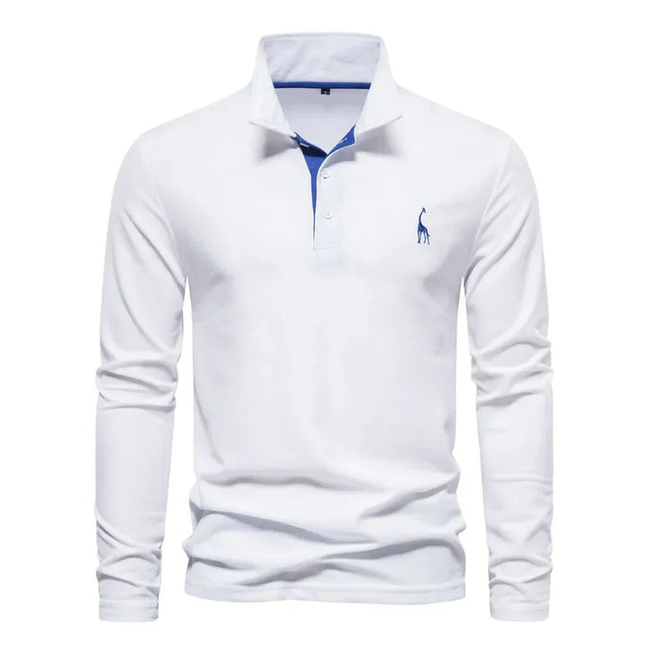Stylish men's slim fit long sleeve polo shirt in deep navy, a smart casual fashion essential.