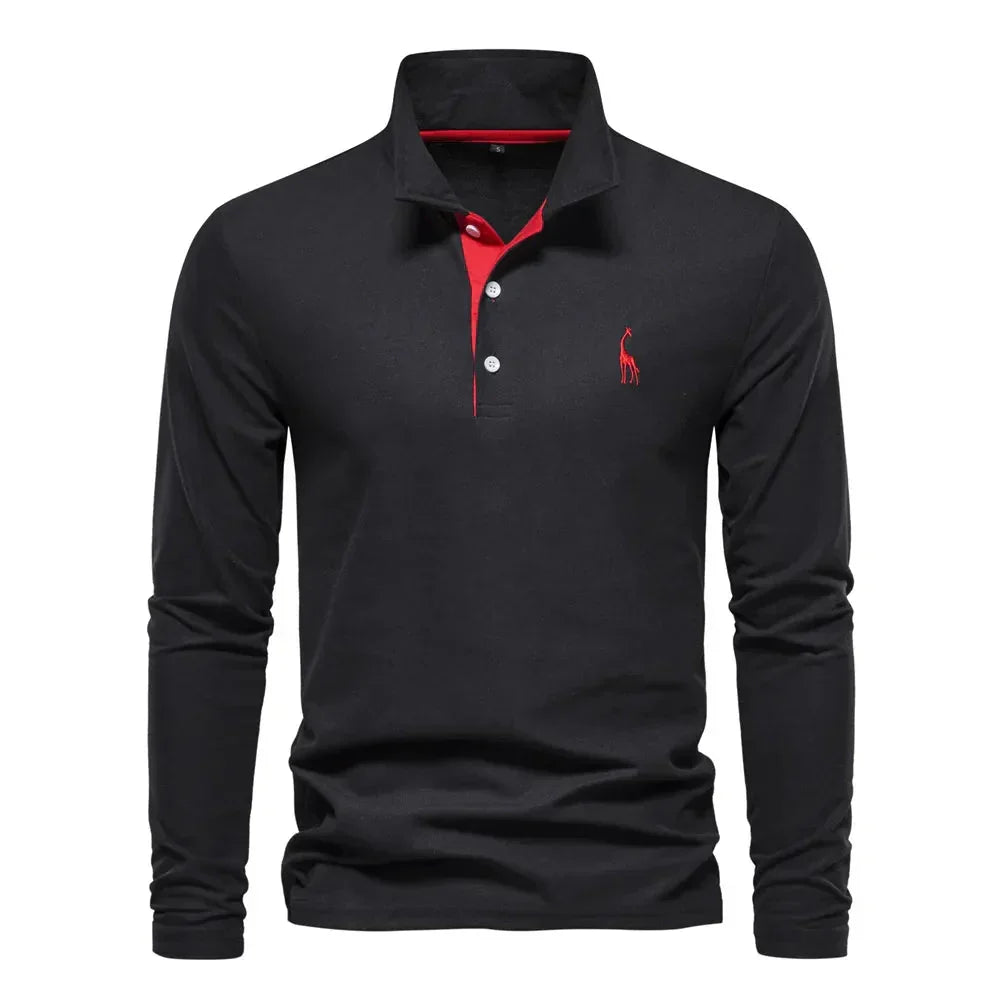 Men's casual slim fit long sleeve polo shirt, perfect for everyday wear.