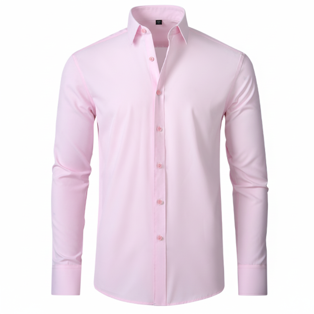 Men's slim fit long sleeve formal shirt, elegant tight design for professional business settings.