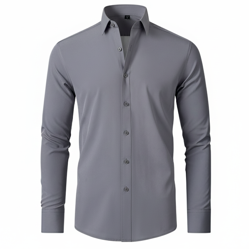 Professional men's tight long sleeve dress shirt, modern slim fit, ideal for smart business casual.