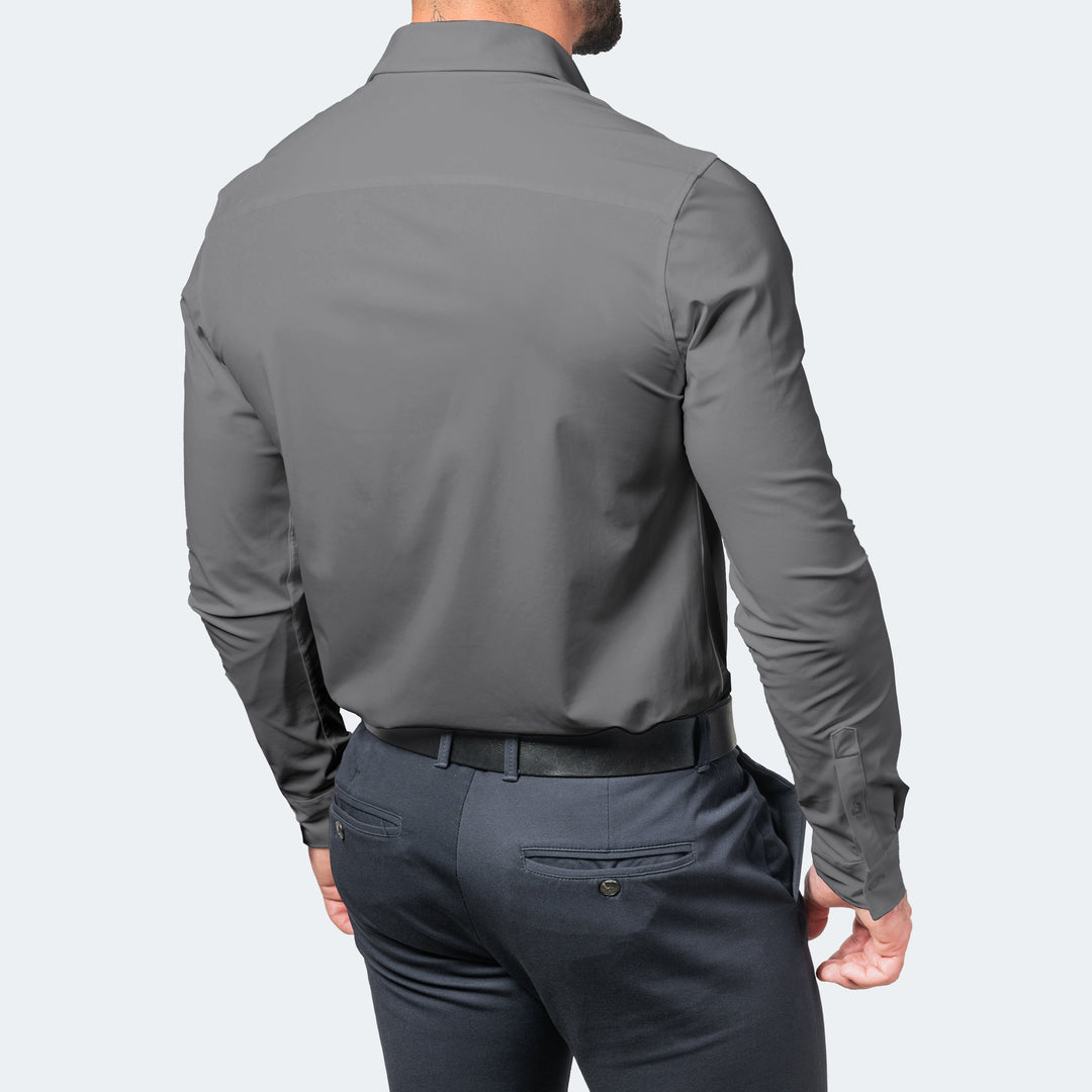 Stylish men's formal long sleeve shirt with a contemporary slim fit design, perfect for work.