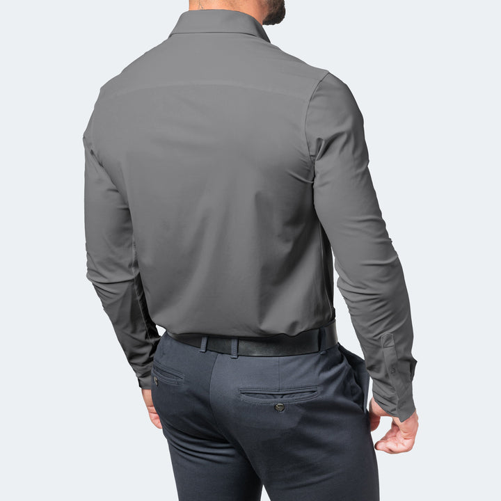 Stylish men's formal long sleeve shirt with a contemporary slim fit design, perfect for work.