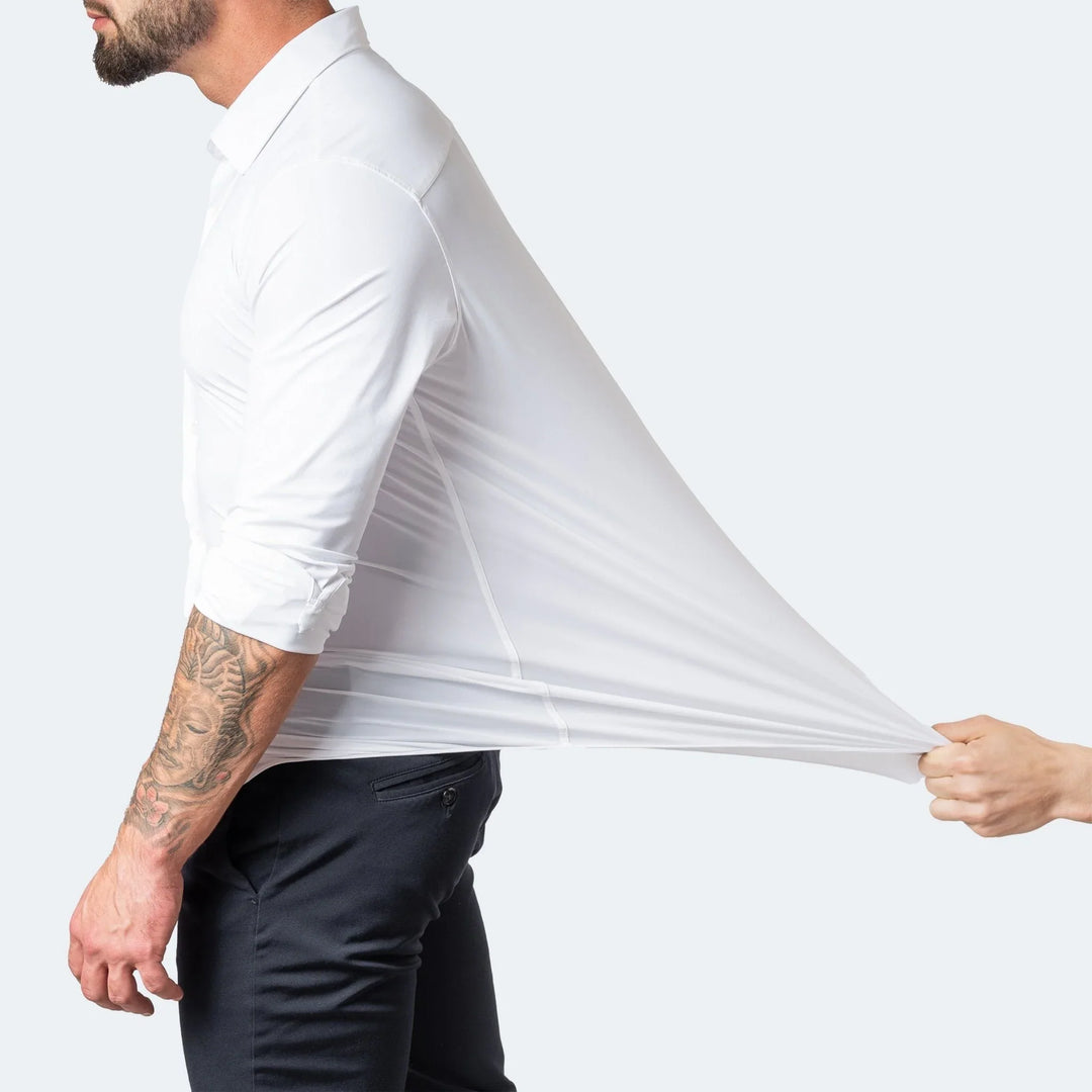 Modern men's slim fit formal shirt, professional long sleeve design, ideal for sharp business attire.