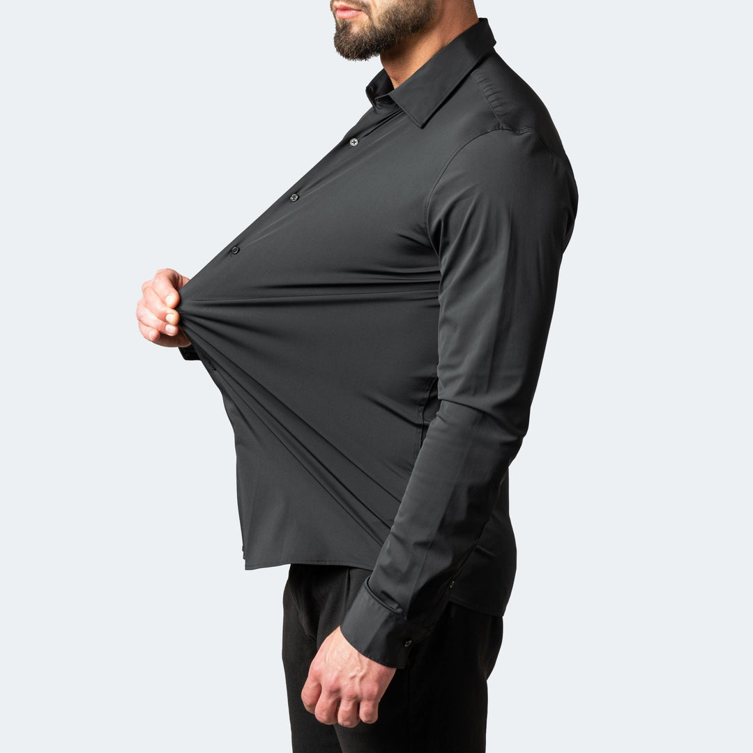 Versatile men's formal long sleeve shirt, tight fit, ideal for smart casual, business & professional.