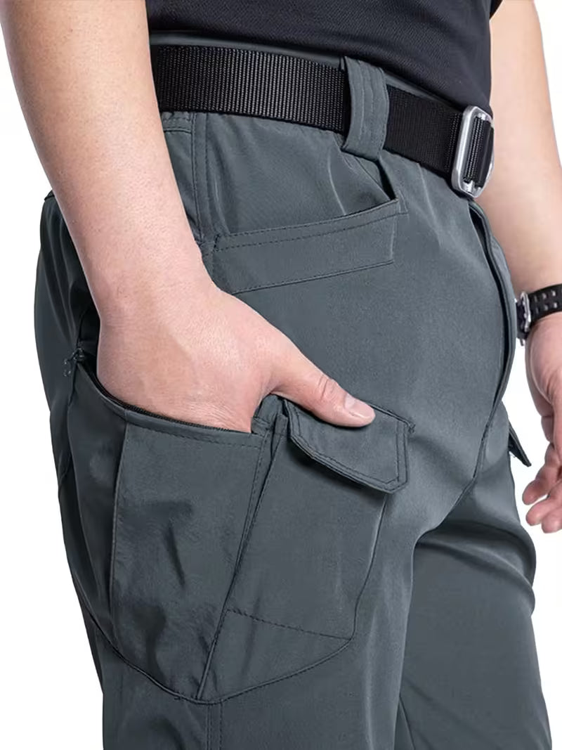 Black men's durable work pants, multi-pocket design for organized utility.