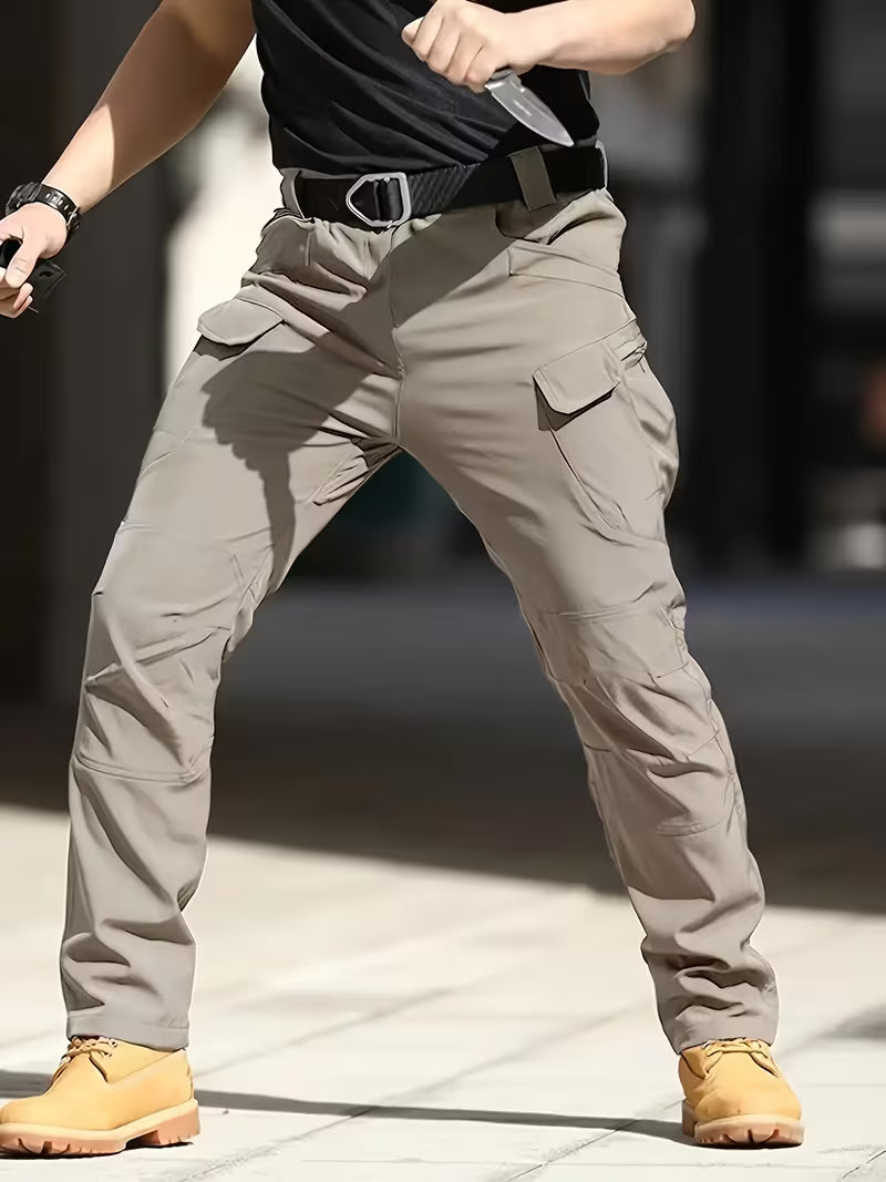 Tapered fit men's cargo pants, durable and functional for both work and casual settings.