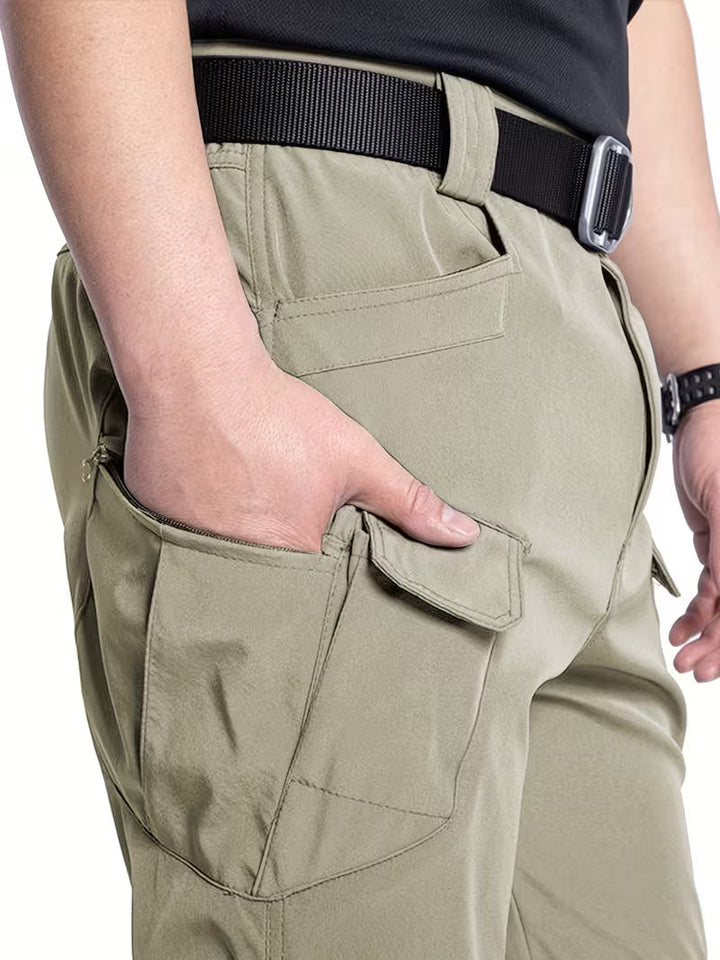 Men's black multi-pocket cargo pants, versatile for work, outdoor, or everyday wear.