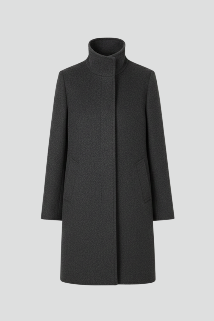 Stylish women's mid-length stand collar coat. Versatile outerwear for fall and winter everyday fashion.