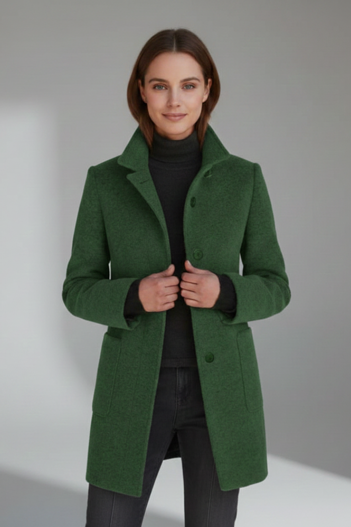 Chic women's mid-length stand collar outerwear coat. A must-have long-sleeve piece for fall and winter.