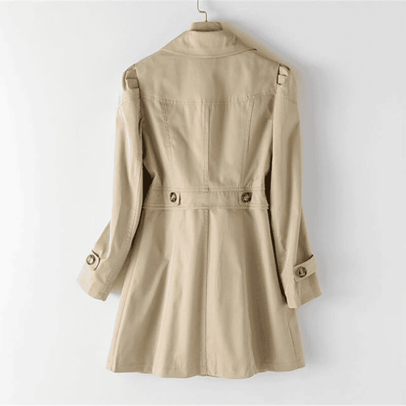 Versatile women's mid-length trench coat, a stylish single-breasted jacket for any season.