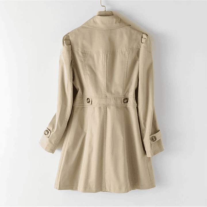 Versatile women's mid-length trench coat, a stylish single-breasted jacket for any season.