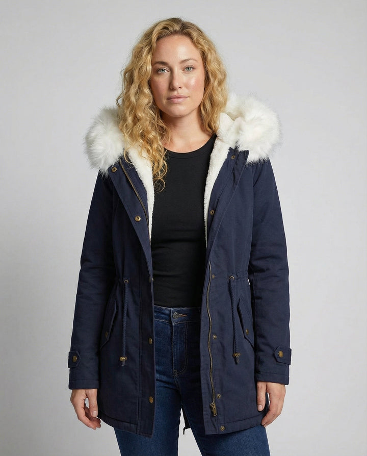 Stylish women's mid-length winter parka, warm and durable, perfect for everyday casual wear.
