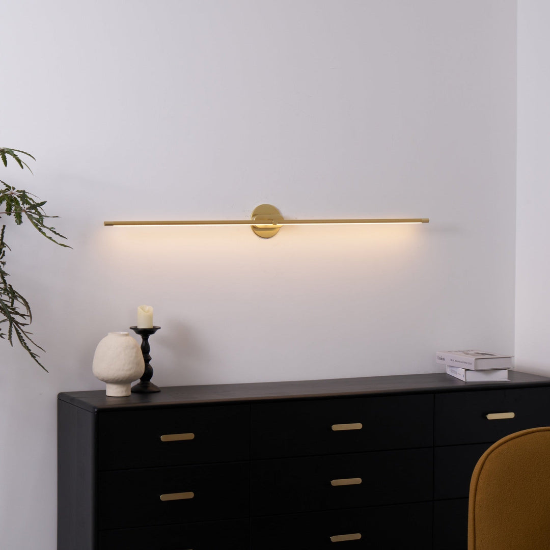 Sleek black linear wall light, hardwired, elegant interiors.