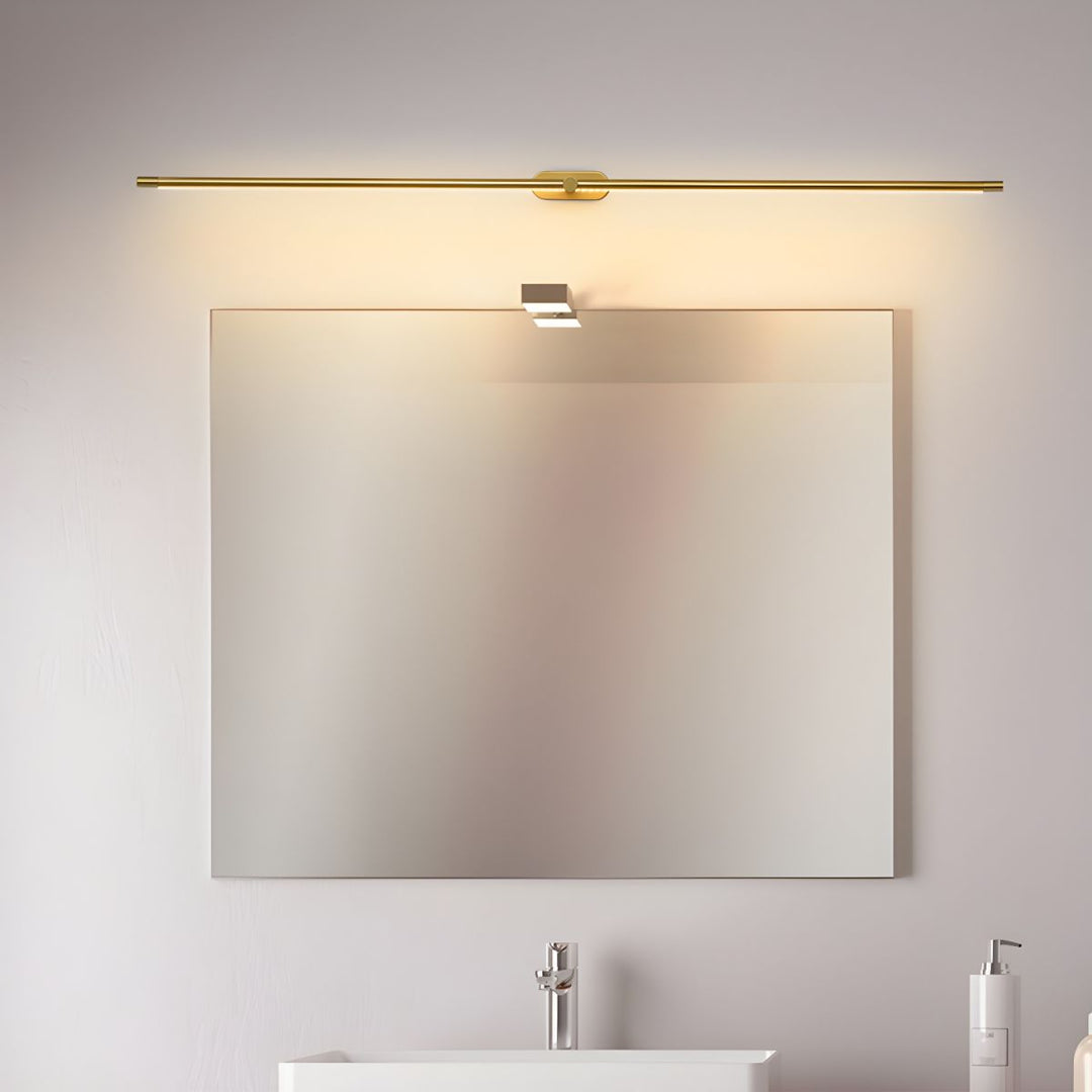 Elegant black linear LED wall lamp, modern design, bedroom use.