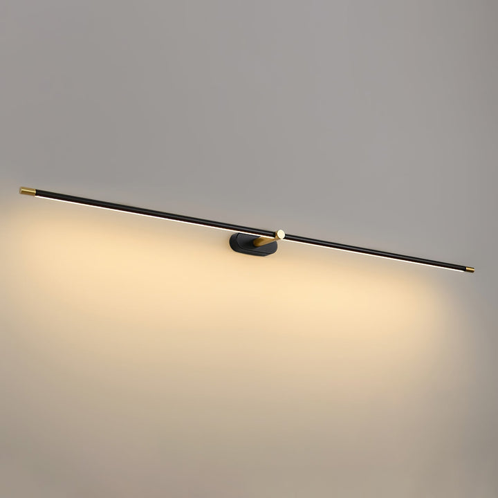 Minimalist gold linear LED indoor light, vanity or hallway decor.