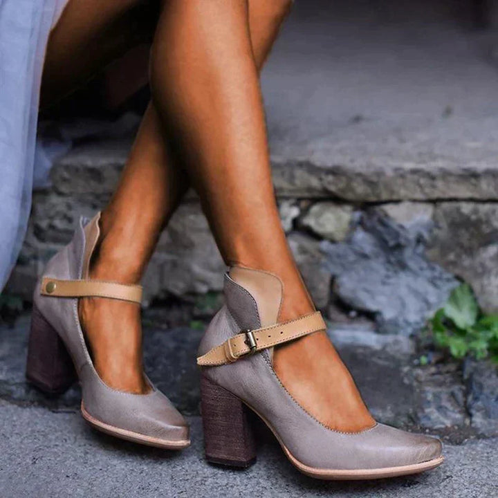 Fashionable open-toe heeled sandals with elegant ankle straps for women. Comfortable & chic summer dress footwear.