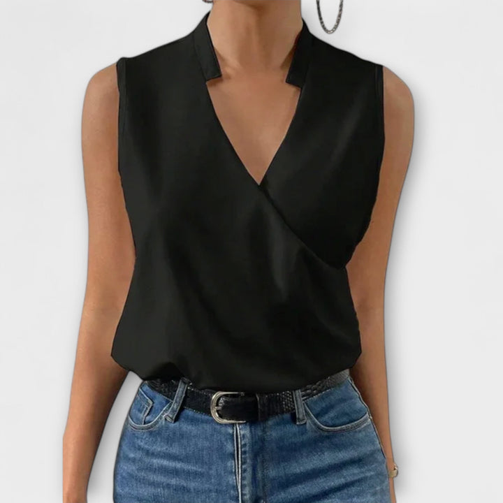 Women's Sleeveless V-Neck Wrap Top Surplice Blouse