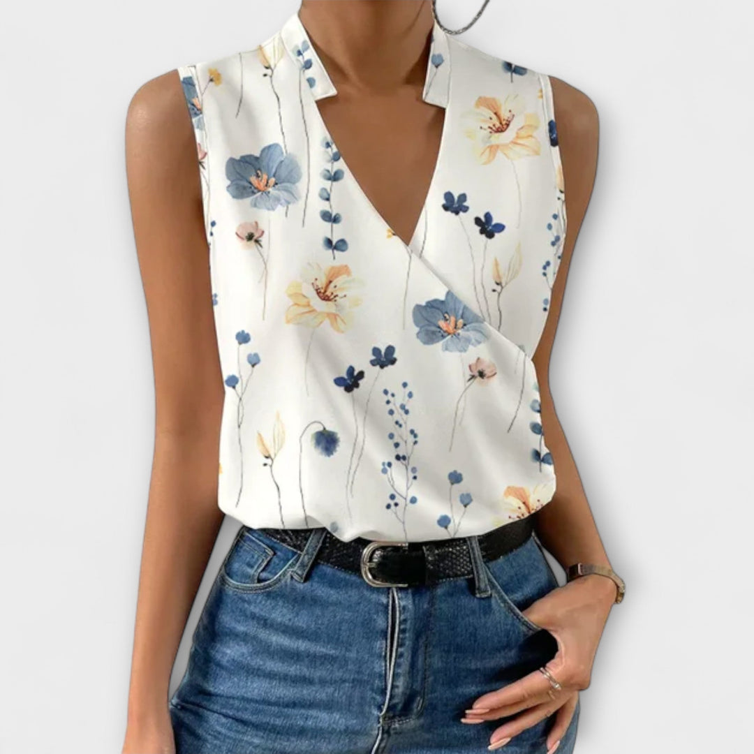 Women's Sleeveless V-Neck Wrap Top Surplice Blouse