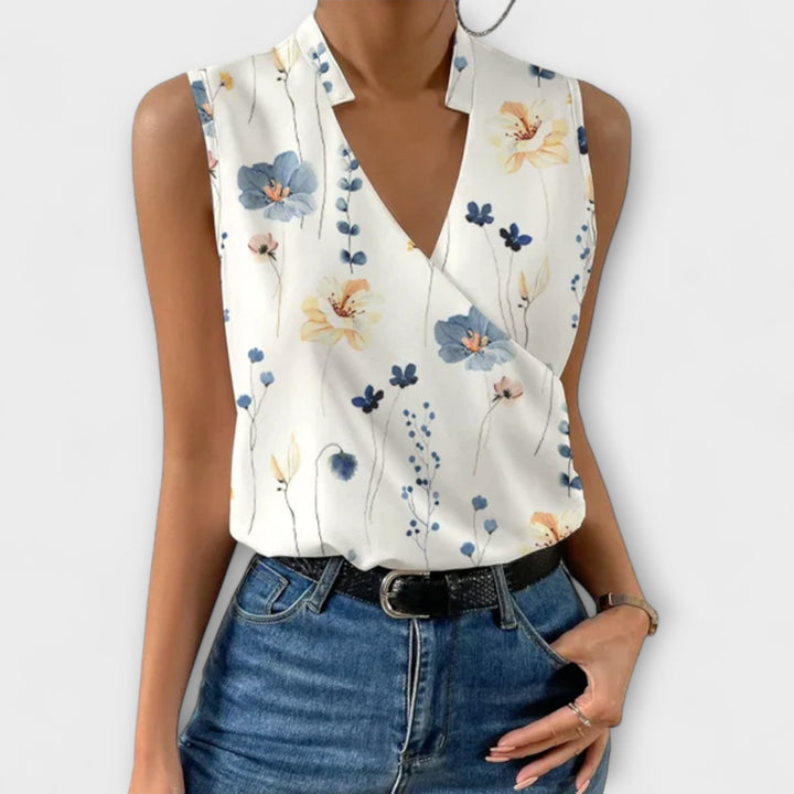 Women's Sleeveless V-Neck Wrap Top Surplice Blouse