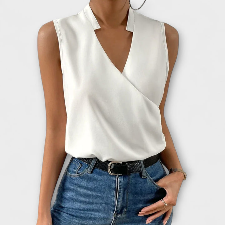 Women's Sleeveless V-Neck Wrap Top Surplice Blouse