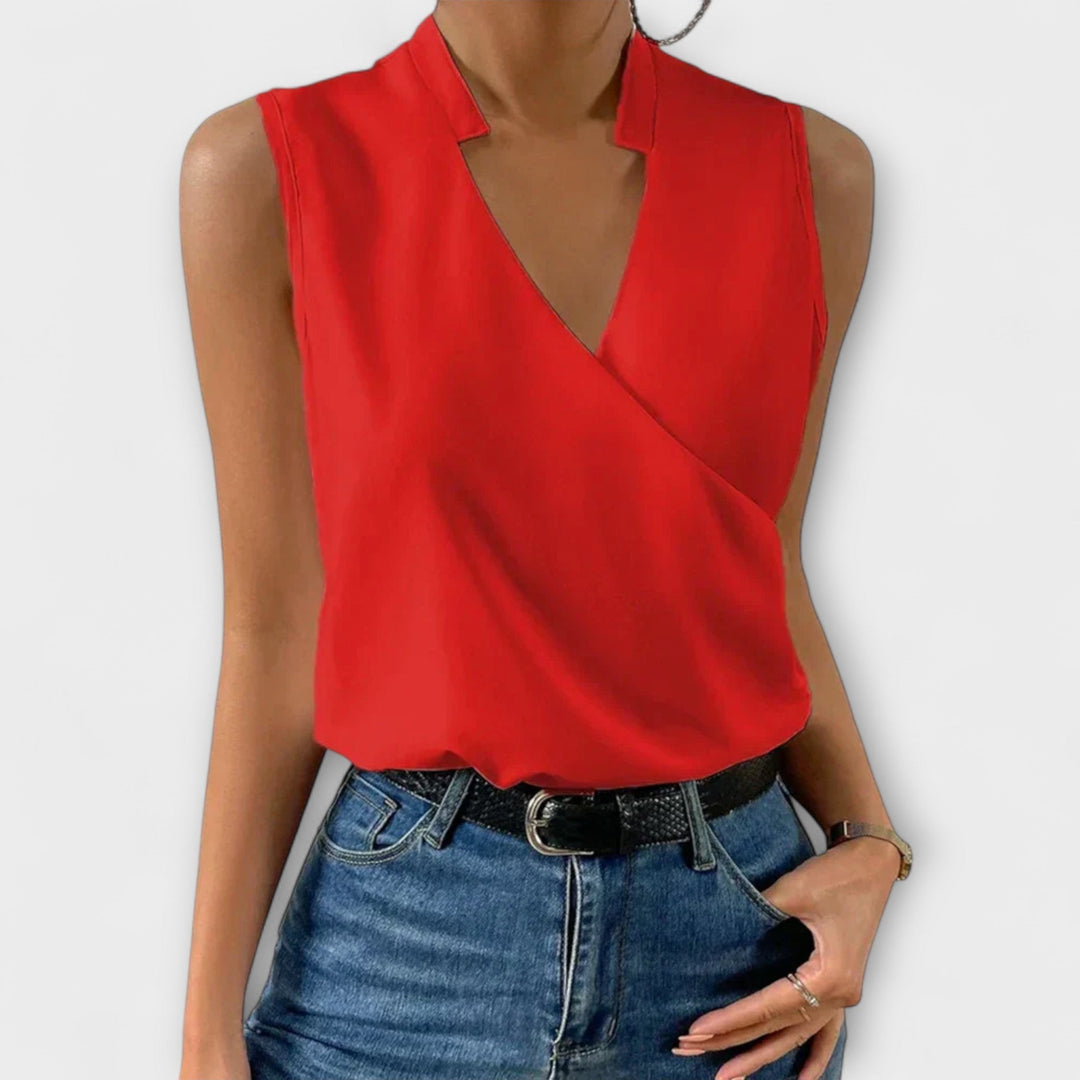 Women's Sleeveless V-Neck Wrap Top Surplice Blouse