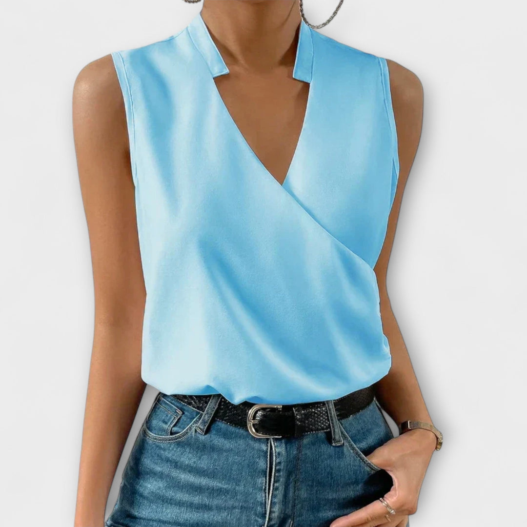 Women's Sleeveless V-Neck Wrap Top Surplice Blouse