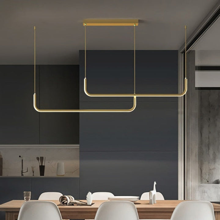 Arisha modern gold and black LED chandelier, providing adjustable light for dining.