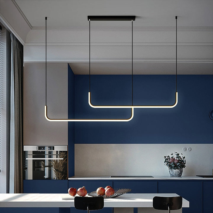 Sleek black and gold Arisha LED chandelier, a contemporary ceiling light for living.