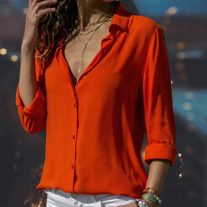 Women's Satin V-Neck Long Sleeve Blouse