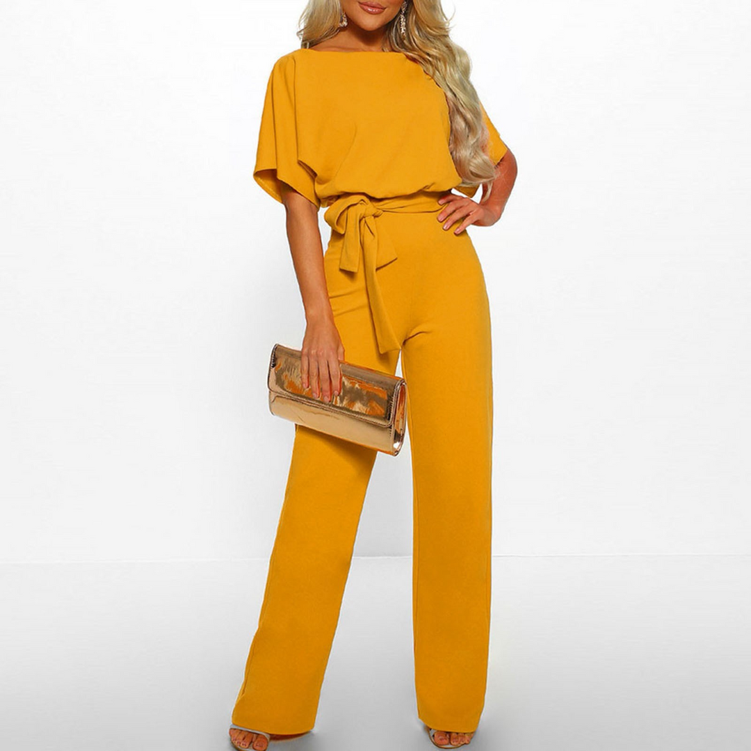 Chic women's wide-leg jumpsuit. Elegant, comfortable, & versatile day to night fashion. Flattering style for women.