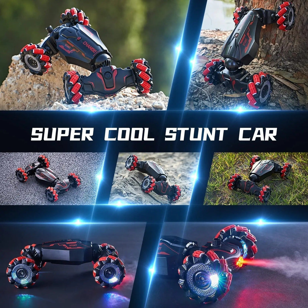 Sleek gesture control stunt car in action, perfect for 360° spins & drifts, offering thrilling remote play.