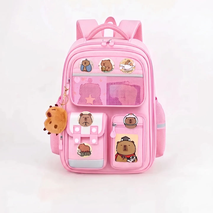 Fun Capybara print children's school bag, multifunctional with ample space for books & school essentials.