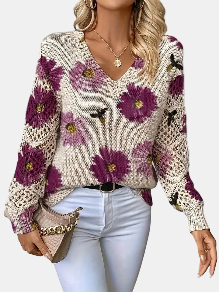 Stylish women's long sleeve knit pullover, a comfortable all-season top for casual wear.