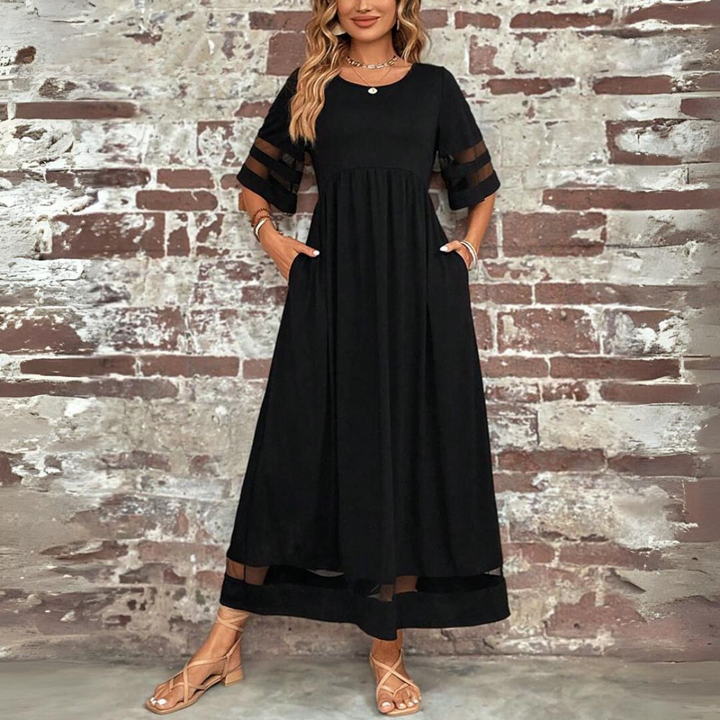 Versatile women's elegant long sleeve midi dress, ideal for casual comfort or dressed up for semi-formal occasions.
